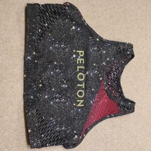 Peloton Black Speckled Sports Bra with Pink Side Panels